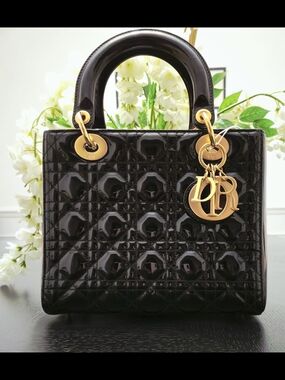 Lady Dior LadyCannage Patent Leather in Black with Gold Hardware